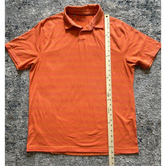 Under Armour Polo Shirt Men's Short Sleeve Striped Orange Heatgear Size Large - Picture 5 of 6